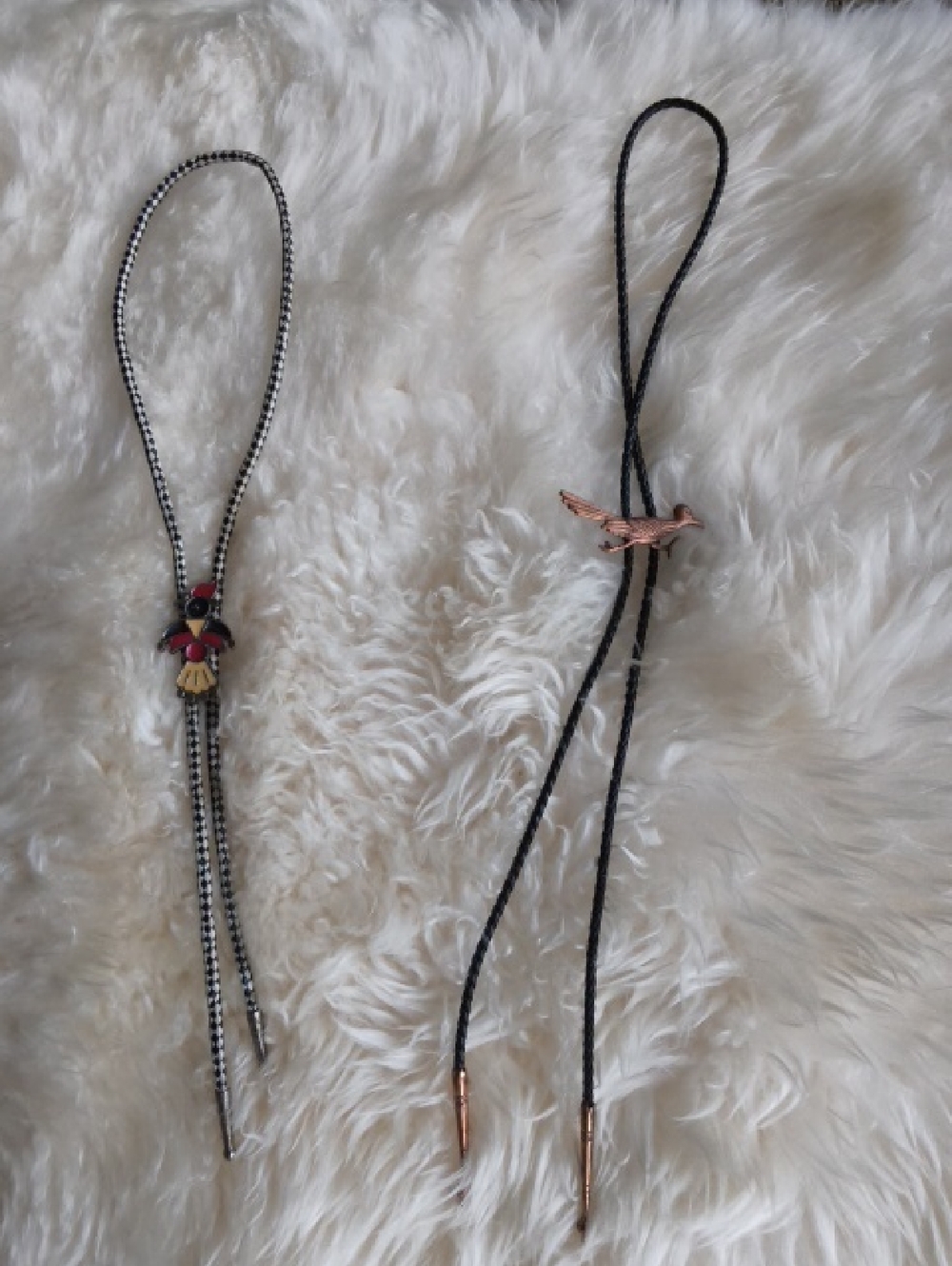 Vintage Bird Totem and Copper Bird Bolo Ties 18 Inches